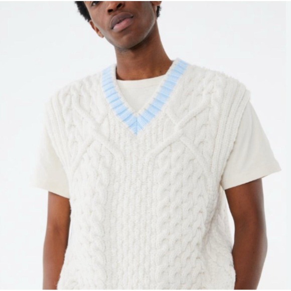 Jaded London Sweaters - Jaded London‎ Ecru Knitted Vest Cable Knit Preppy Tennis Streetwear Size Large